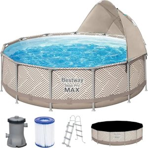 Bestway 561FY Steel Pro Max Canopy Round Pool Set With Filter And Ladder - კარკასული აუზი კარტრიჯული ფილტრით და კიბით